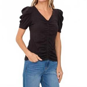 NEW SIX/FIFTY camilla puffed sleeves top in black